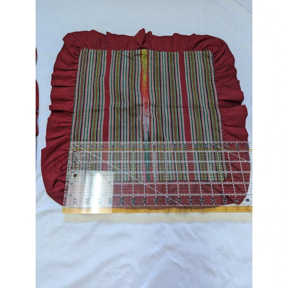 Boho Rainbow Striped Decorative Throw Pillow Covers Red Ruffle Trim 14